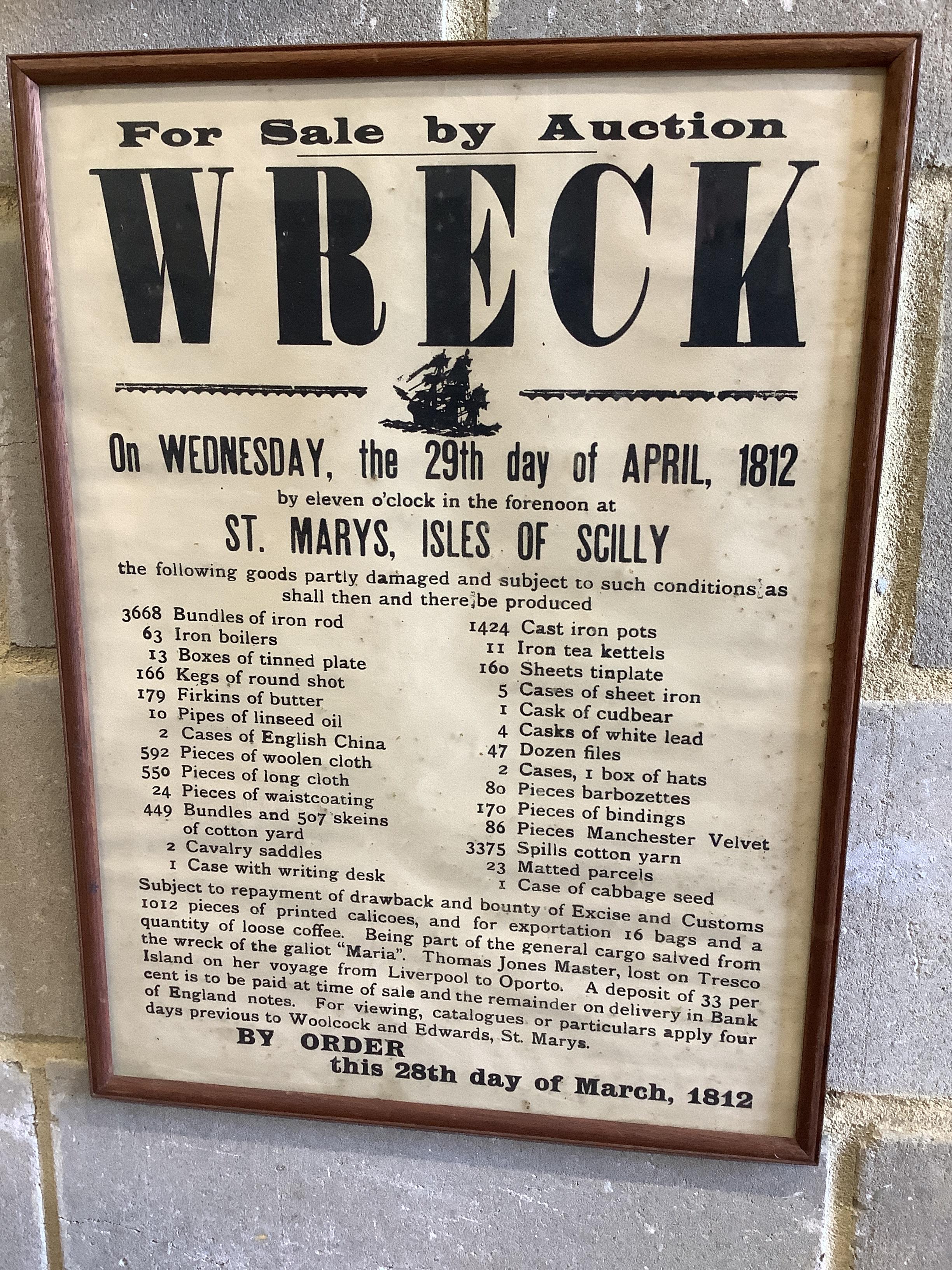 Two reproduction Cornish auction posters, width 37cm, height 52cm